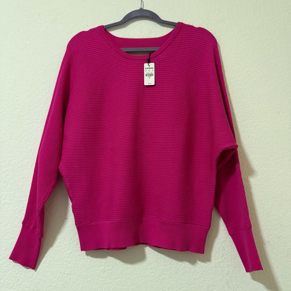 Express Fuchsia Ribbed Crew Neck Sweater